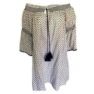 Tommy Bahama Boho Dress - S white , navy , cotton made in USA , quarter sleeve